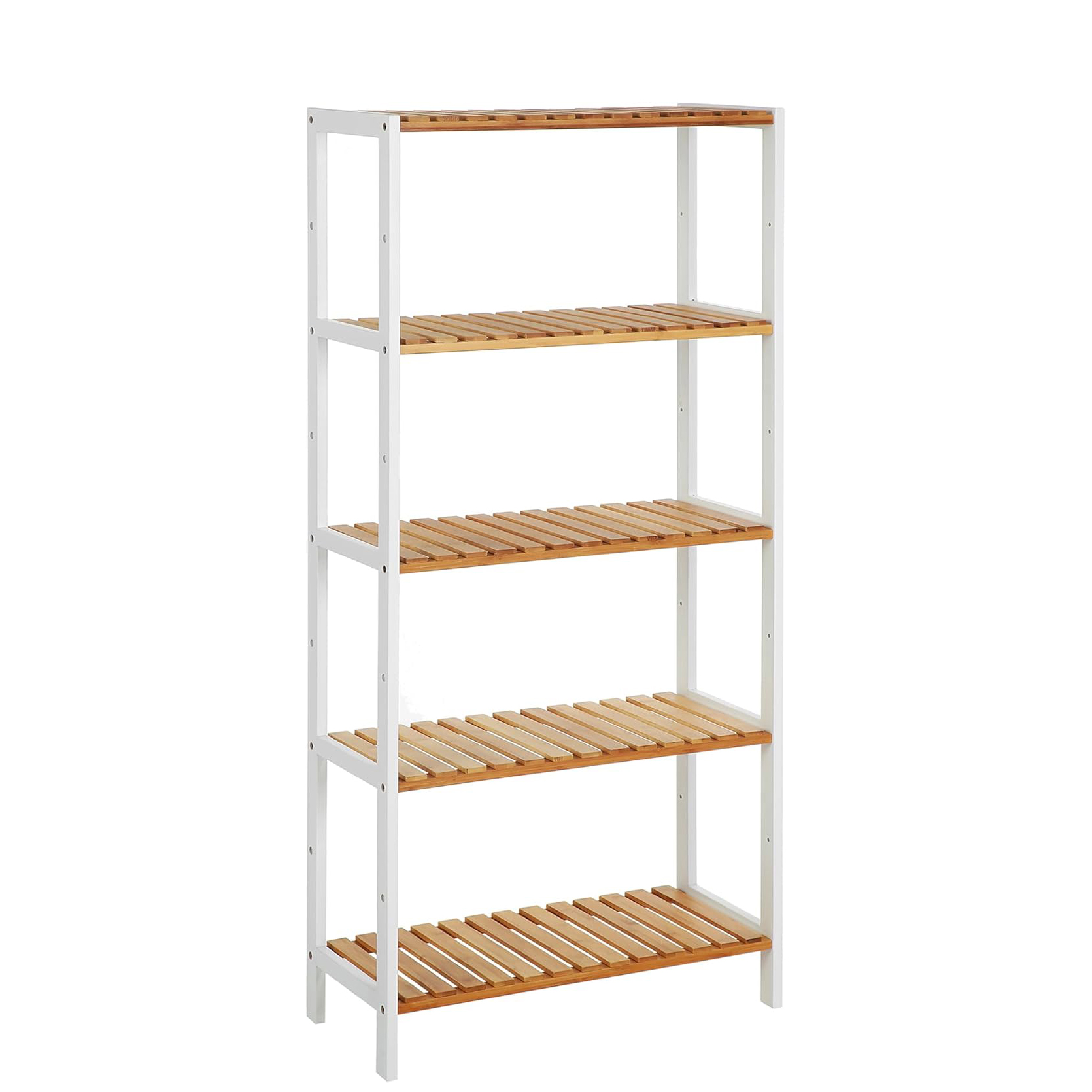 5-Tier Bamboo Storage Shelf with White Frame