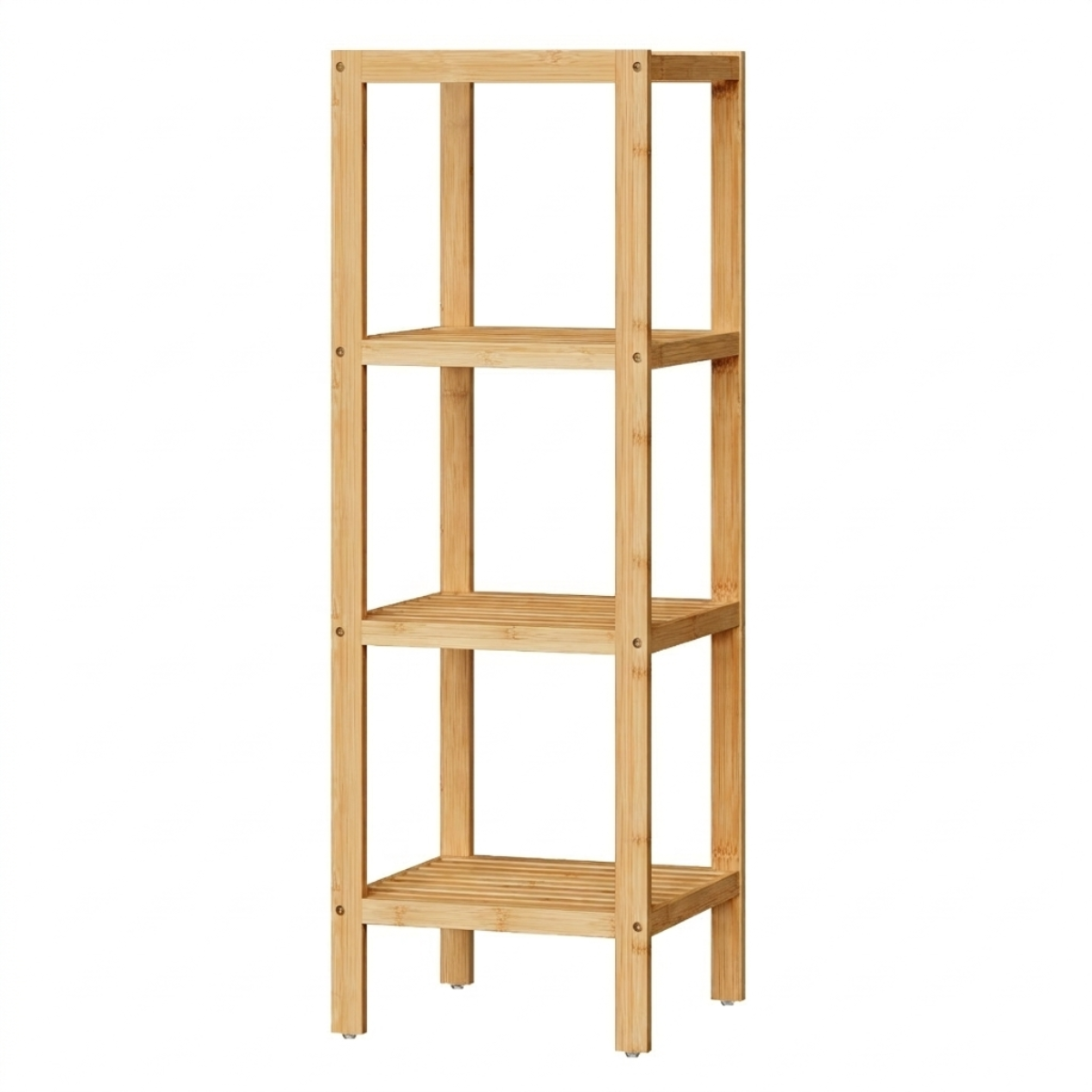4-Tier Slatted Bamboo Storage Shelf - Light Finish