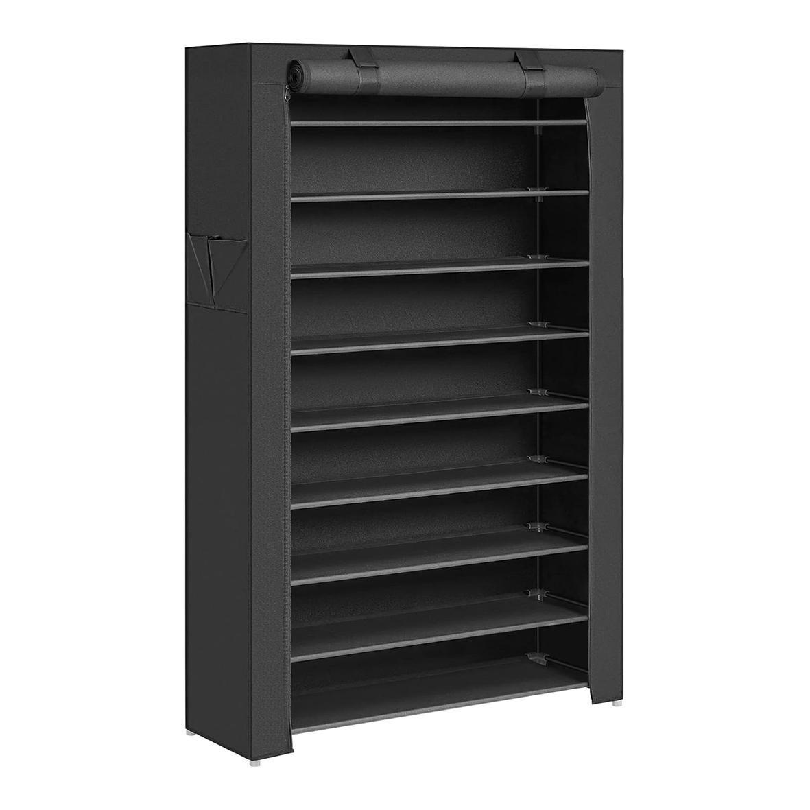 10-Tier Shoe Rack with Fabric Cover - Black