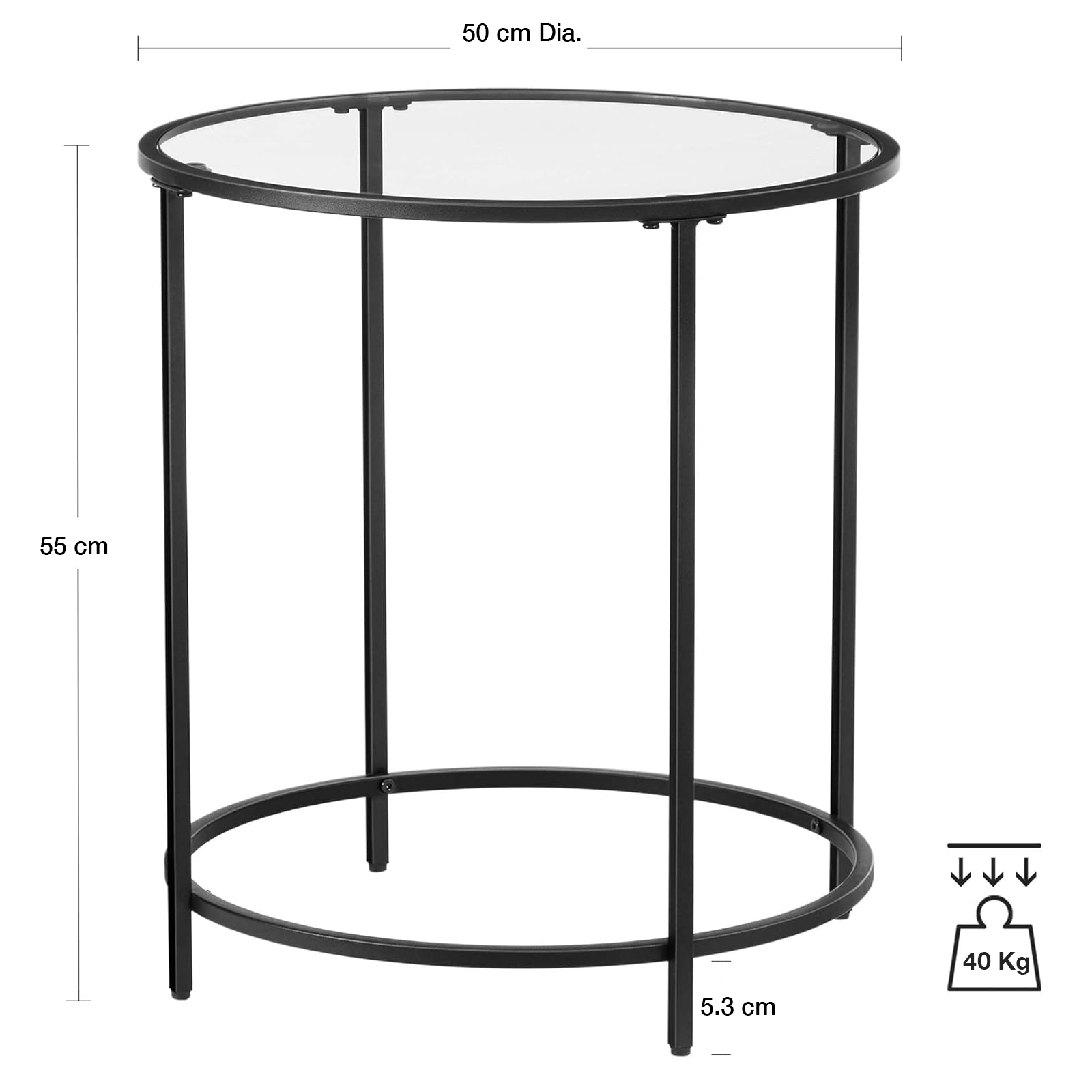 Round Glass-Top Side Table - Black