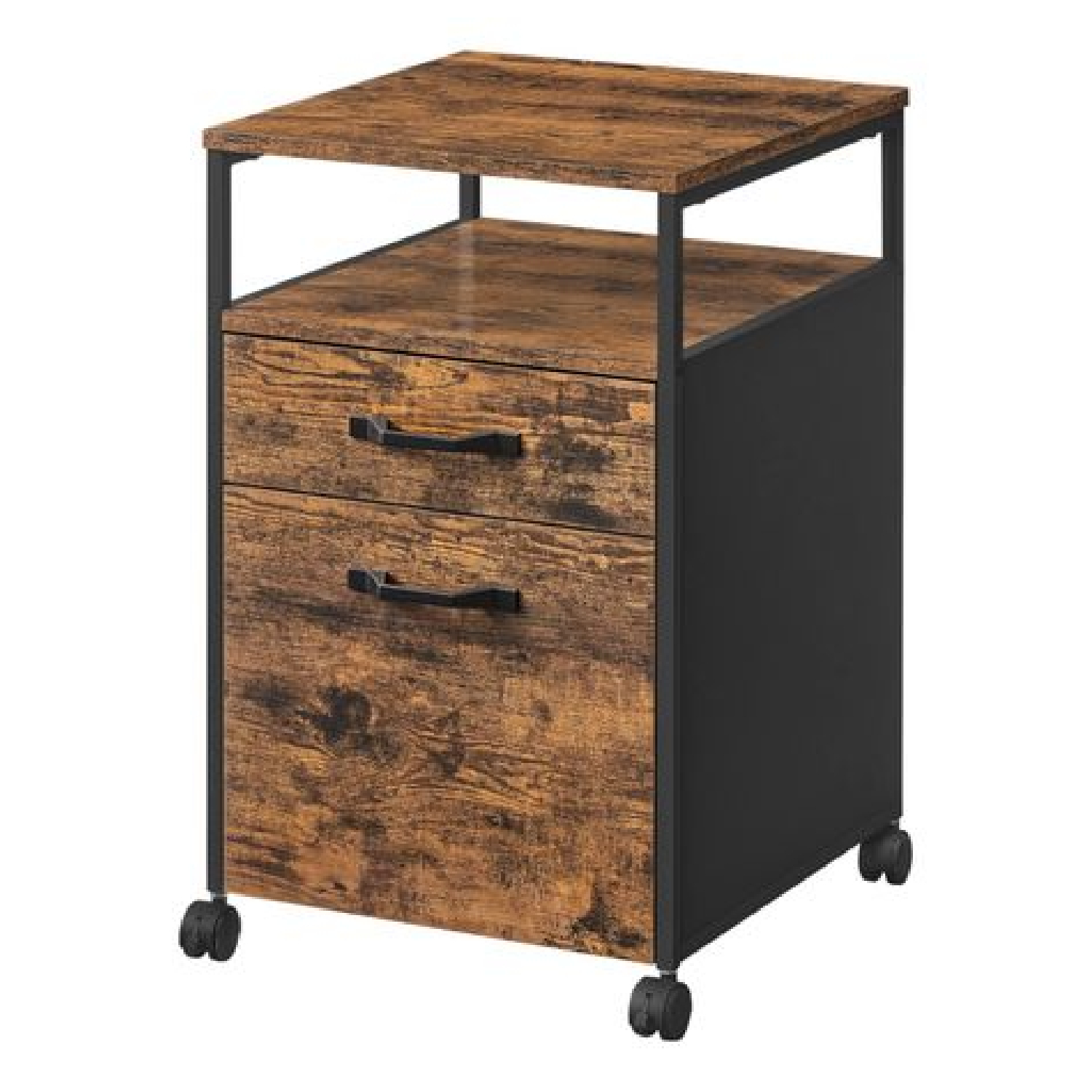 Rolling File Cabinet with Drawers and Open Shelf