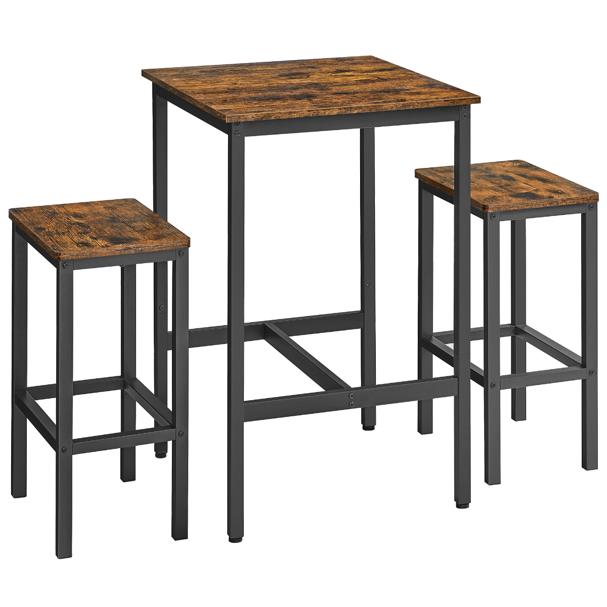 Square Bar Table with 2 Stools - Brown and Black