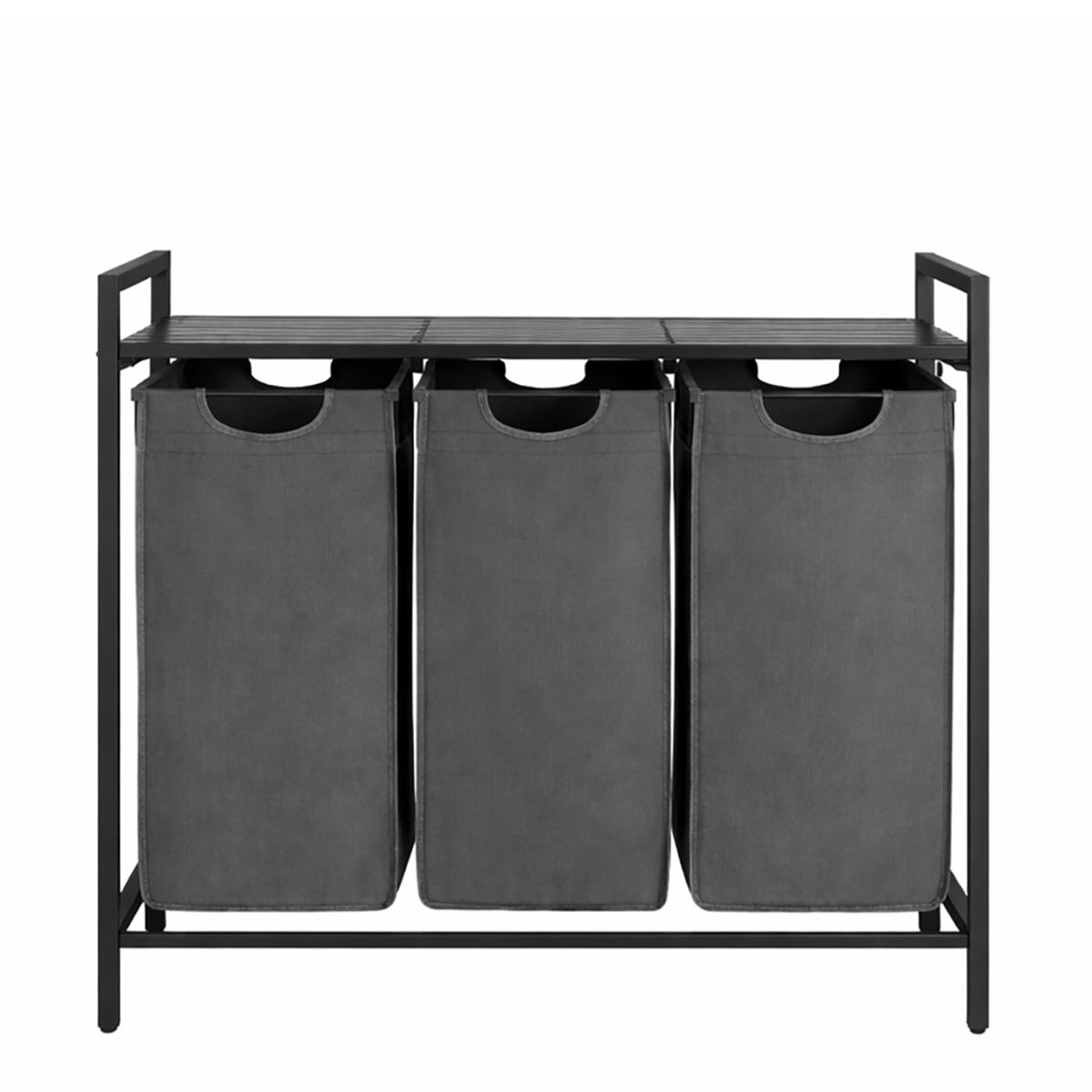 3-Bag Laundry Sorter with Top Shelf - Dark Grey and Black