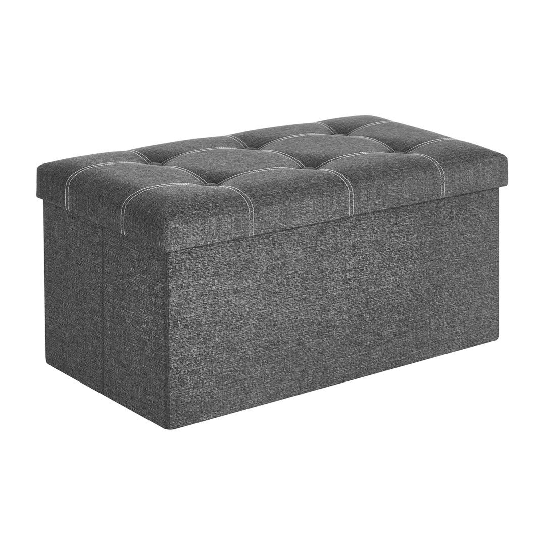 Folding Storage Ottoman with Padded Lid - Grey