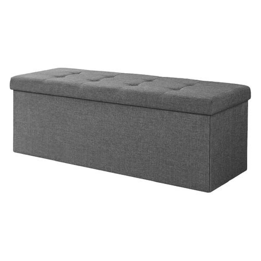 Foldable Storage Ottoman with Padded Lid - Grey