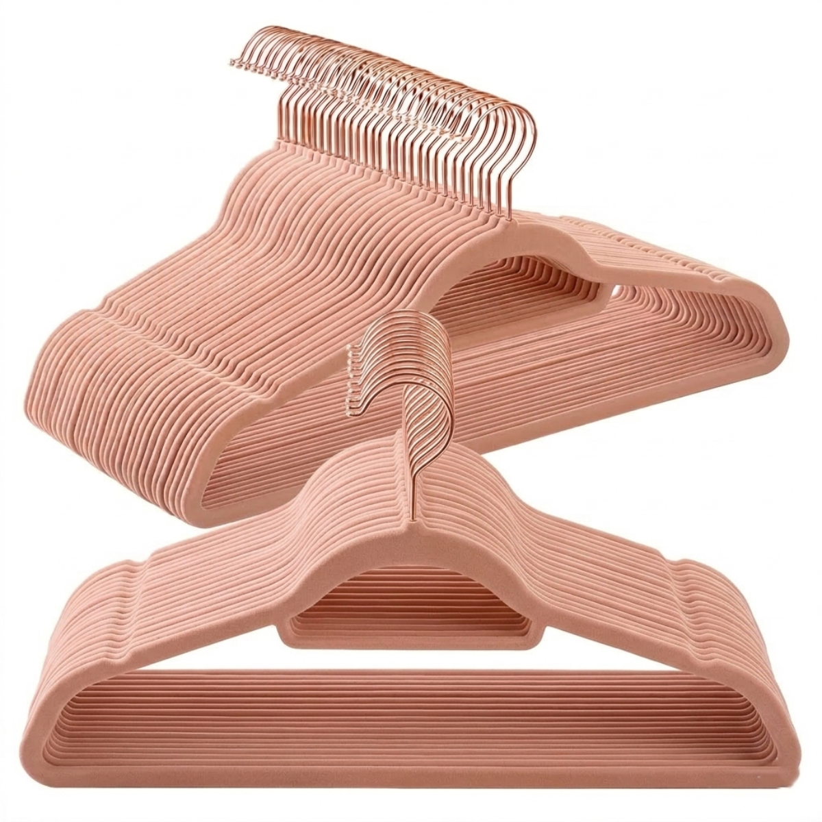 60 Clothes Hangers – Pink with Rose-Gold-Look Metal Hanging Parts