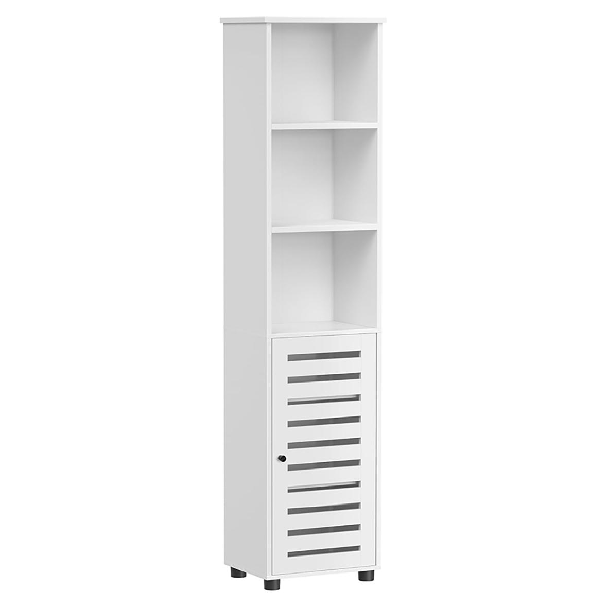 Tall White Storage Cabinet with Shelves and Door