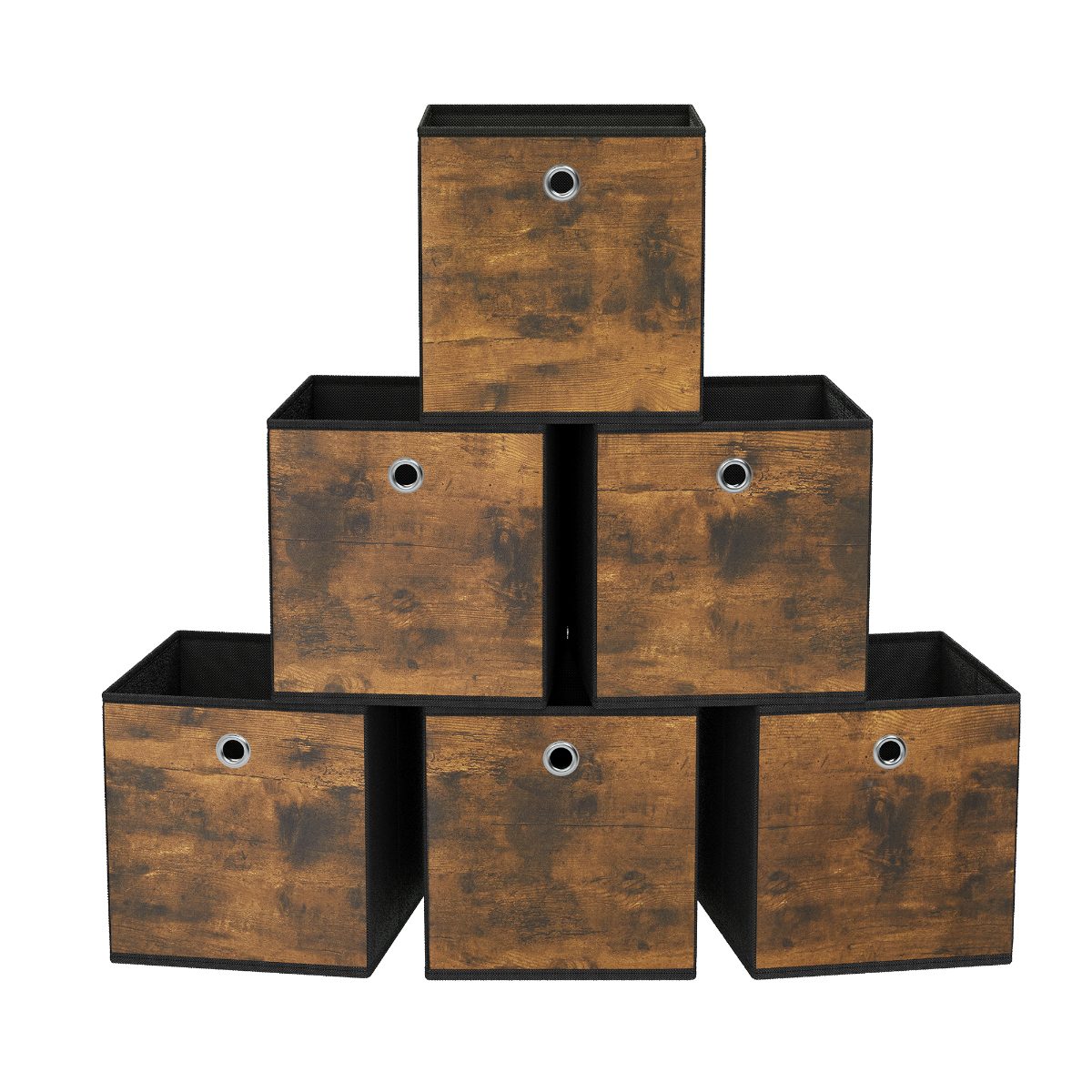 Set of 6 Fabric Storage Bins - Brown and Black