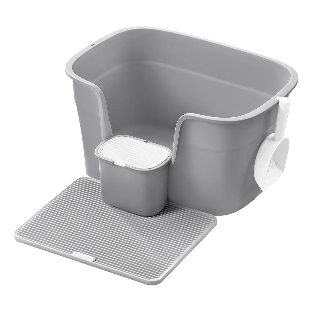 XL Cat Litter Box Grey High Sides with Scoop Included