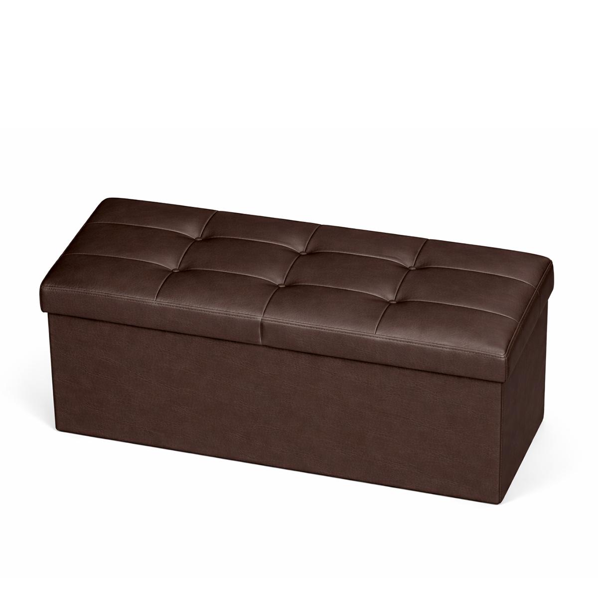 110cm Folding Storage Ottoman Bench with Lid - Brown