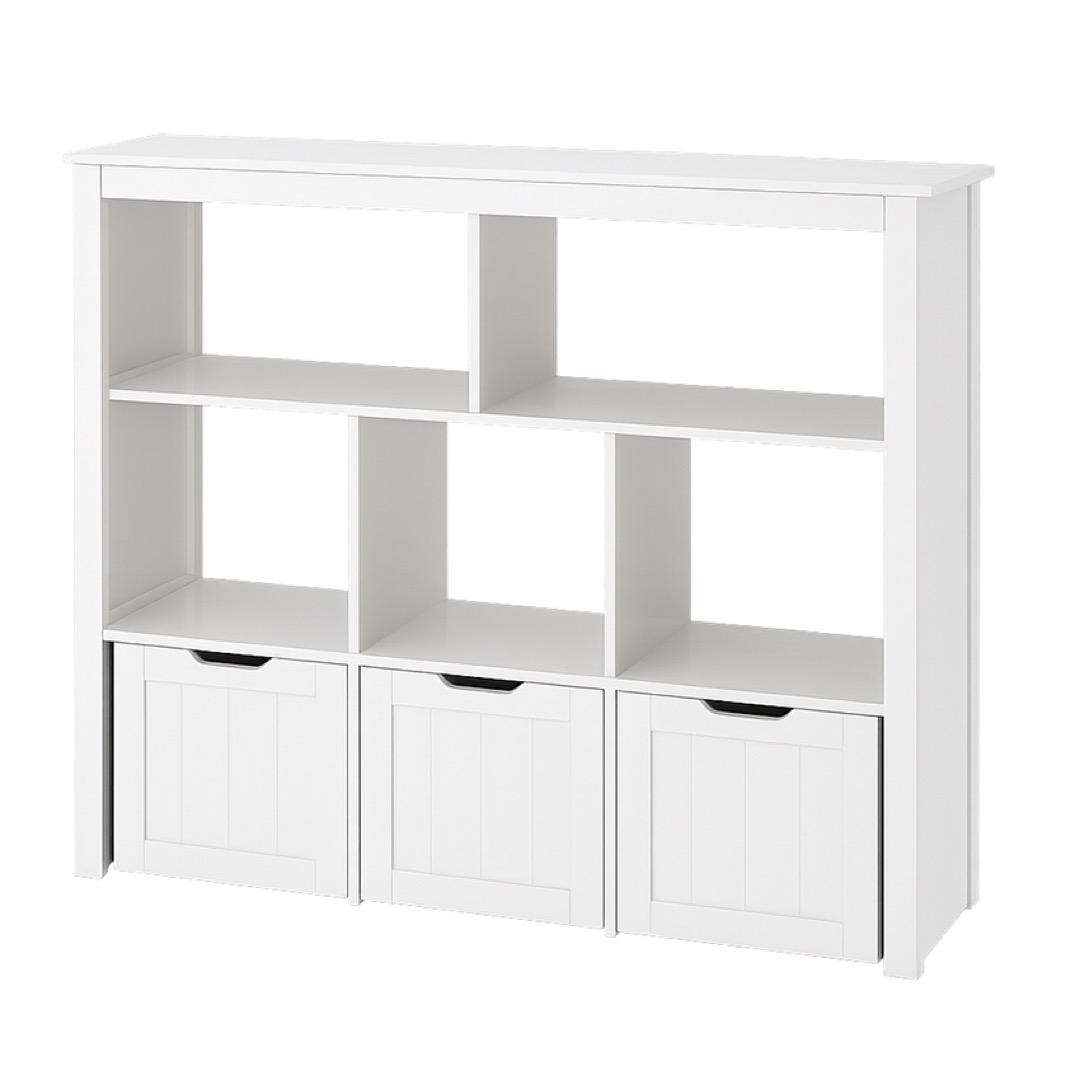 White Bookcase with 3 Drawers and Open Shelves